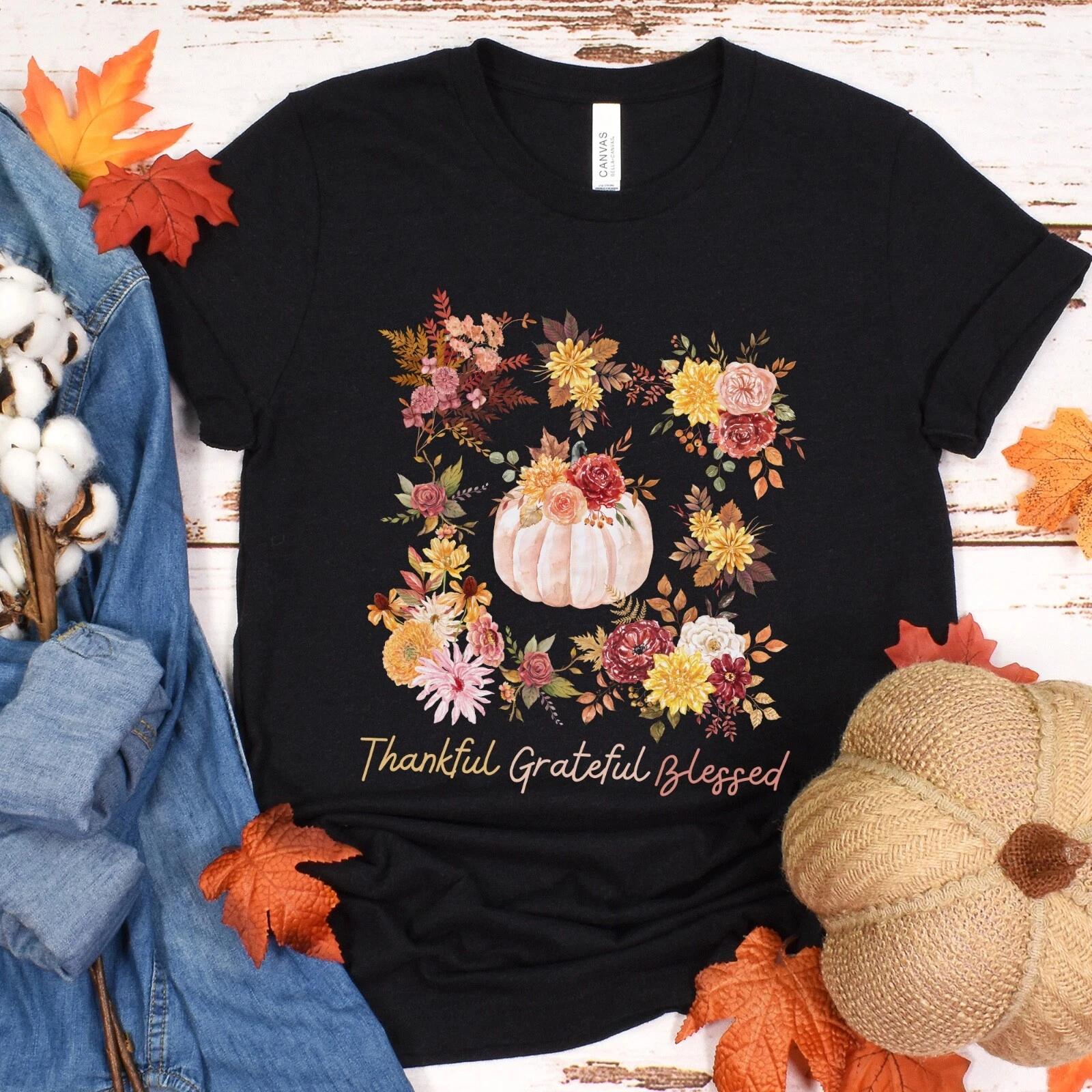 Thankful Grateful Blessed T-Shirt, Thanksgiving Shirt, Thanksgiving Gift 3XL