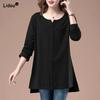 Long Sweatshirts Korean Solid Loose Pullovers Round Neck Straight Patchwork Pockets Asymmetrical Autumn Winter Women's Clothing