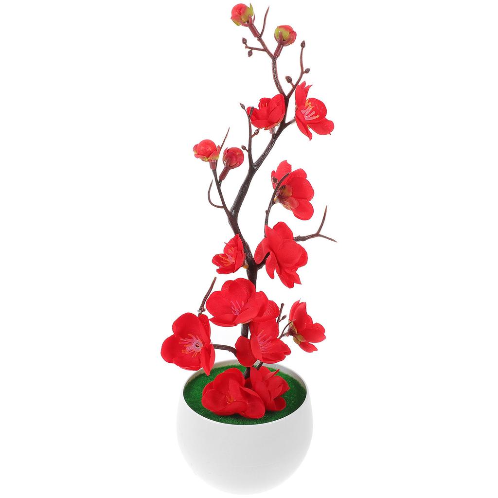 Realistic Artificial Plum Blossom Potted Flower Fade Proof Vibrant Colors Easy Arrange Low Maintenance Home Decor Office Space