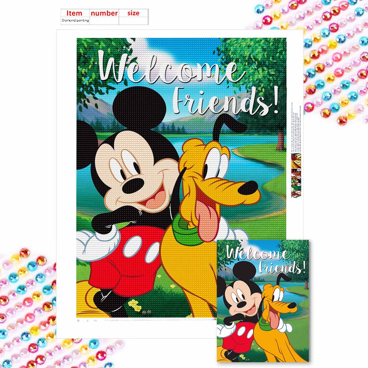 

Full Round Diamond Painting Mickey and Bruce Art Rhinestone Picture Mosaic DIY 5D Cross Stitch Embroidery Home Decoration Round 20x30cm