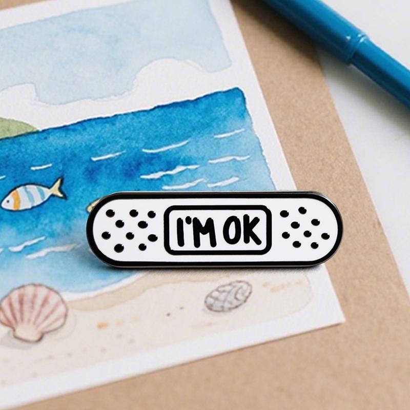 

I M Ok Band-Aid Enamel Brooch Cute Self-Care Pin Mental Health Themed Gift Badge Accessory