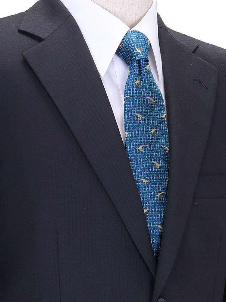 [COLORATA] Colorata Brachiosaurus Necktie (145 x 8.5 cm  Blue  Small Pattern  100% Silk  Jacquard Weave) Animal Dinosaur  Gift Present