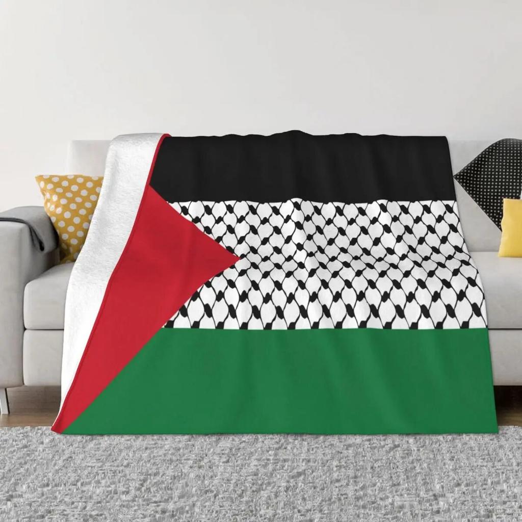 Koc Flanelowy z Flagą Palestyny Wzór Palestyńskiej Hatta Kufiya Keffiyeh Koc Narzuta na Łóżko Sofę Kanapę 125*100cm Kołdra