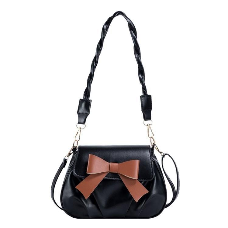 Retro Fashion Pleated Design Womens Small Bowknot Bag In Khaki Black And Cream