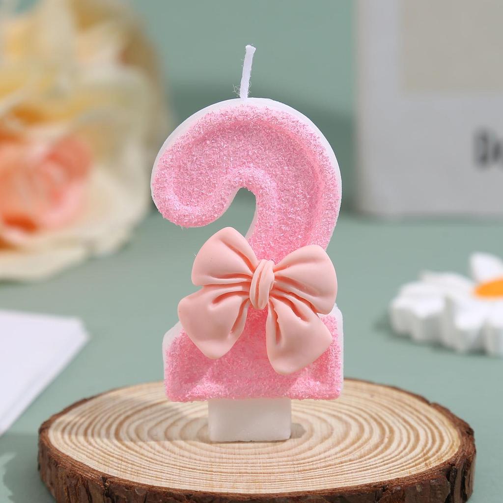 Pink Wax Birthday Number Candles with Transparent Bows – Creative DIY Art