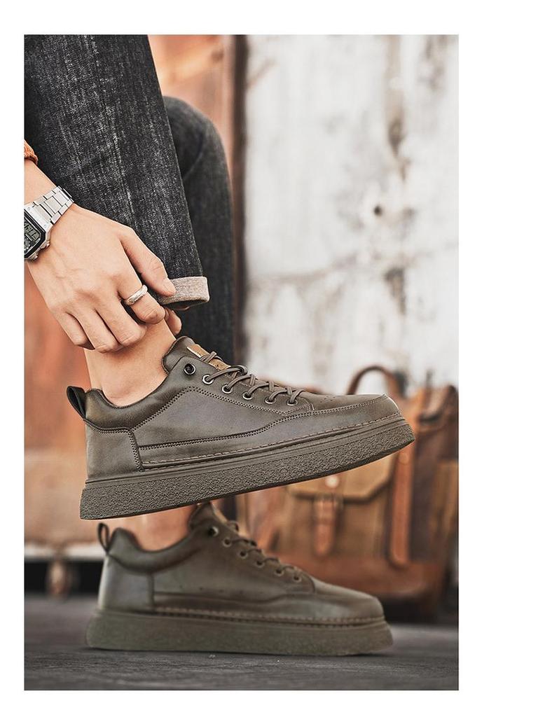 Men's Spring High-Top Waterproof Non-Slip Breathable Black Leather Casual Chef Shoes