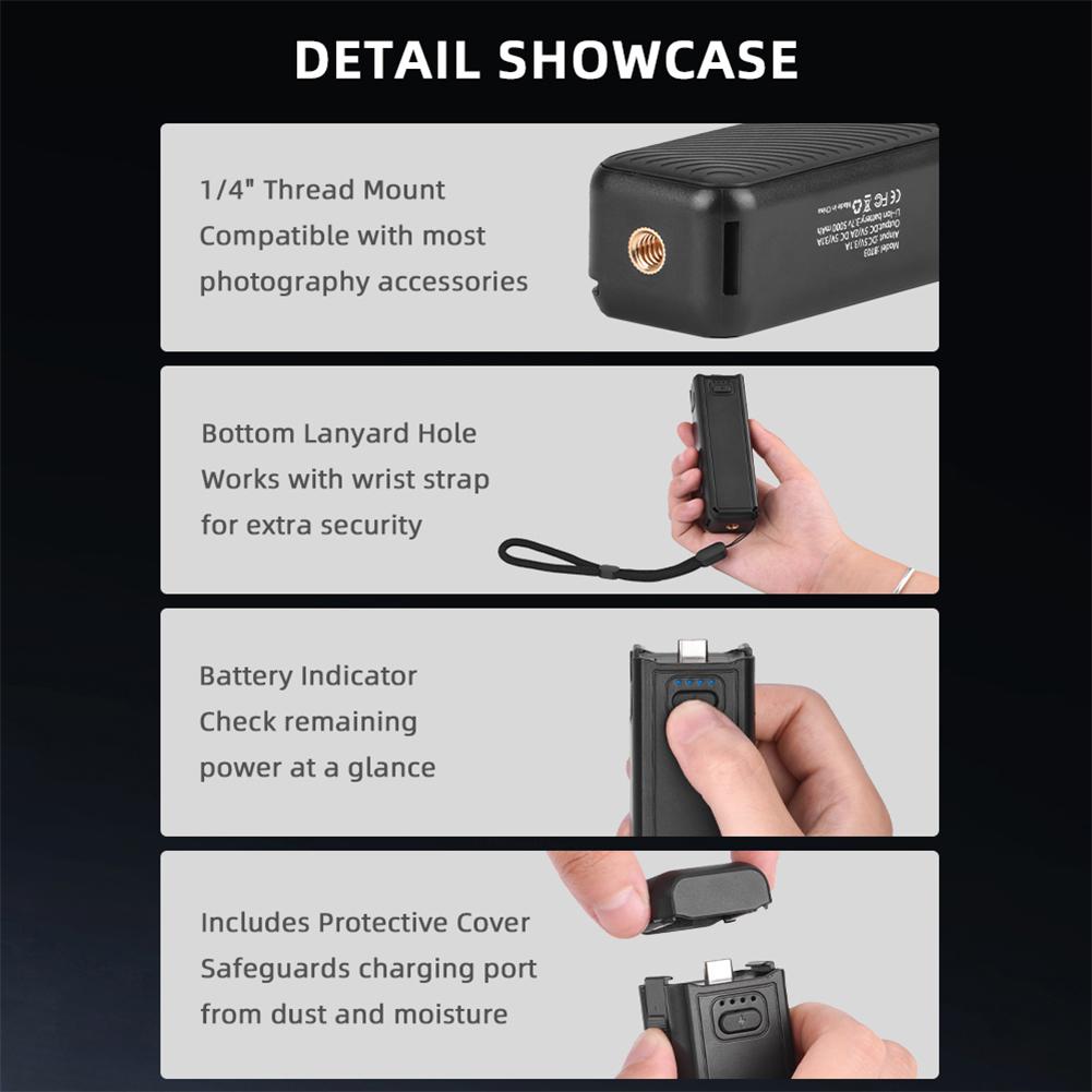 For DJI Osmo Pocket 3 Portable Battery Hand Grip Lightweight Action Camera Fast Charging Handle Camera Handheld Power Bank