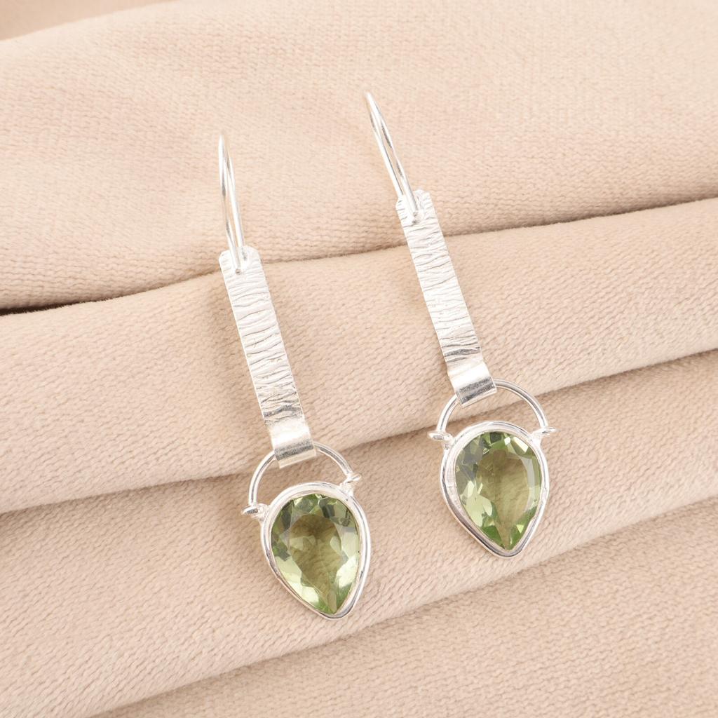 Green Amethyst Gemstone 925 Solid Silver Jewelry Handmade Designer Earrings 2.3" EE-166-12