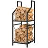 2-Level Metal Firewood Rack with Raised Base, 34x30x80 cm, Black