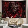 Viking Wolf Tapestry, Norse Mythology Runes Ancient Red Tapestries, Meditation Medieval Mystery Animals Ancient Art Tapestry for
