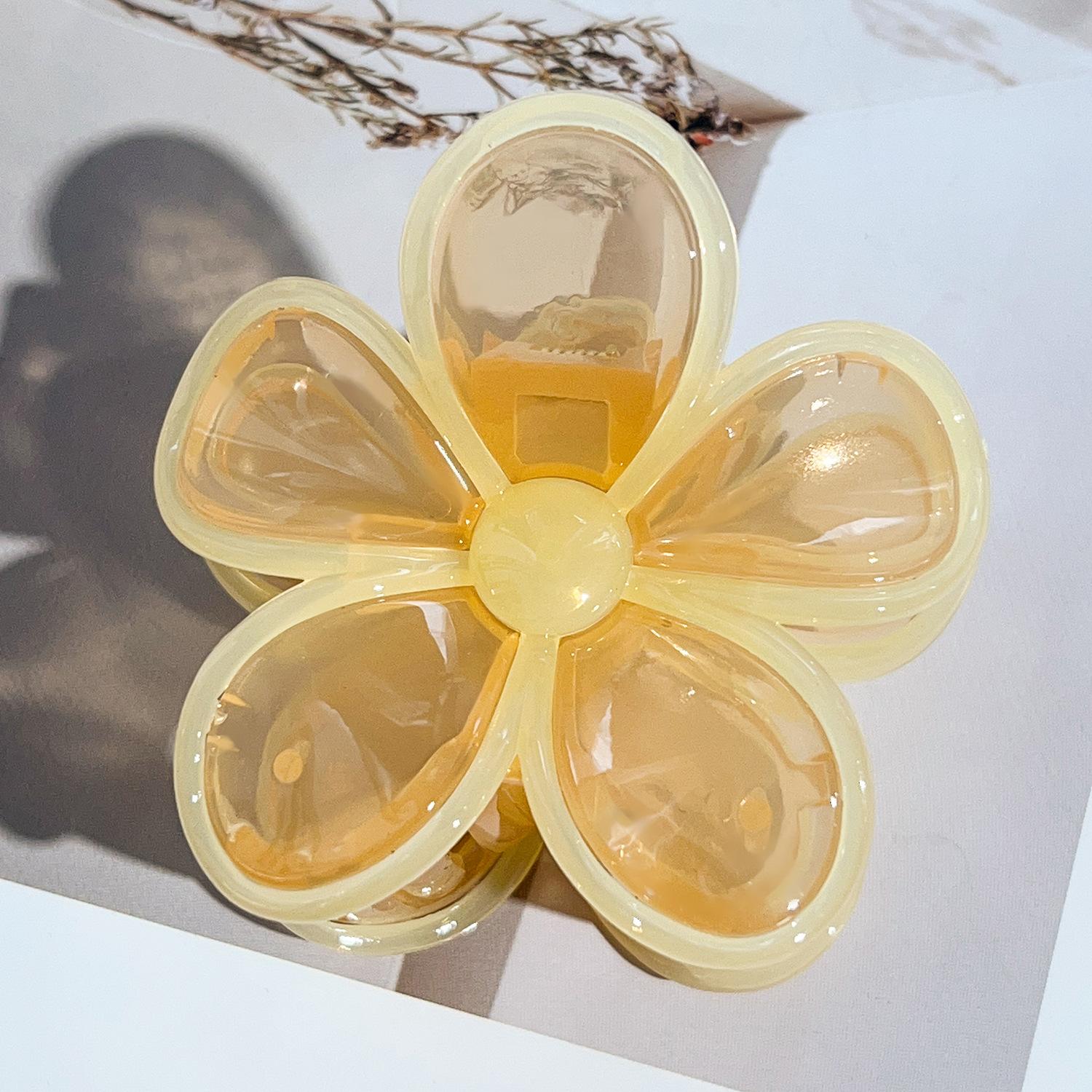 

Korean version of sweet jelly contrasting color flower grab clip hair grab shark clip half tie hair clip hair accessories PC