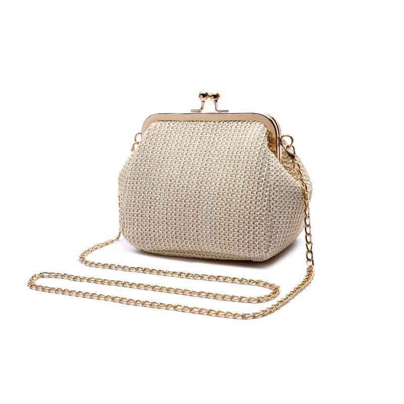 Imitation straw bag female messenger bag new niche small square bag chain bag mobile phone bag mouth gold bag shell bag