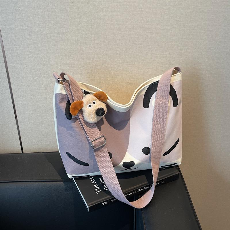 Canvas Bag Women's Large-capacity New Summer Casual Shoulder Bag Cartoon College Student Class Tote Bag