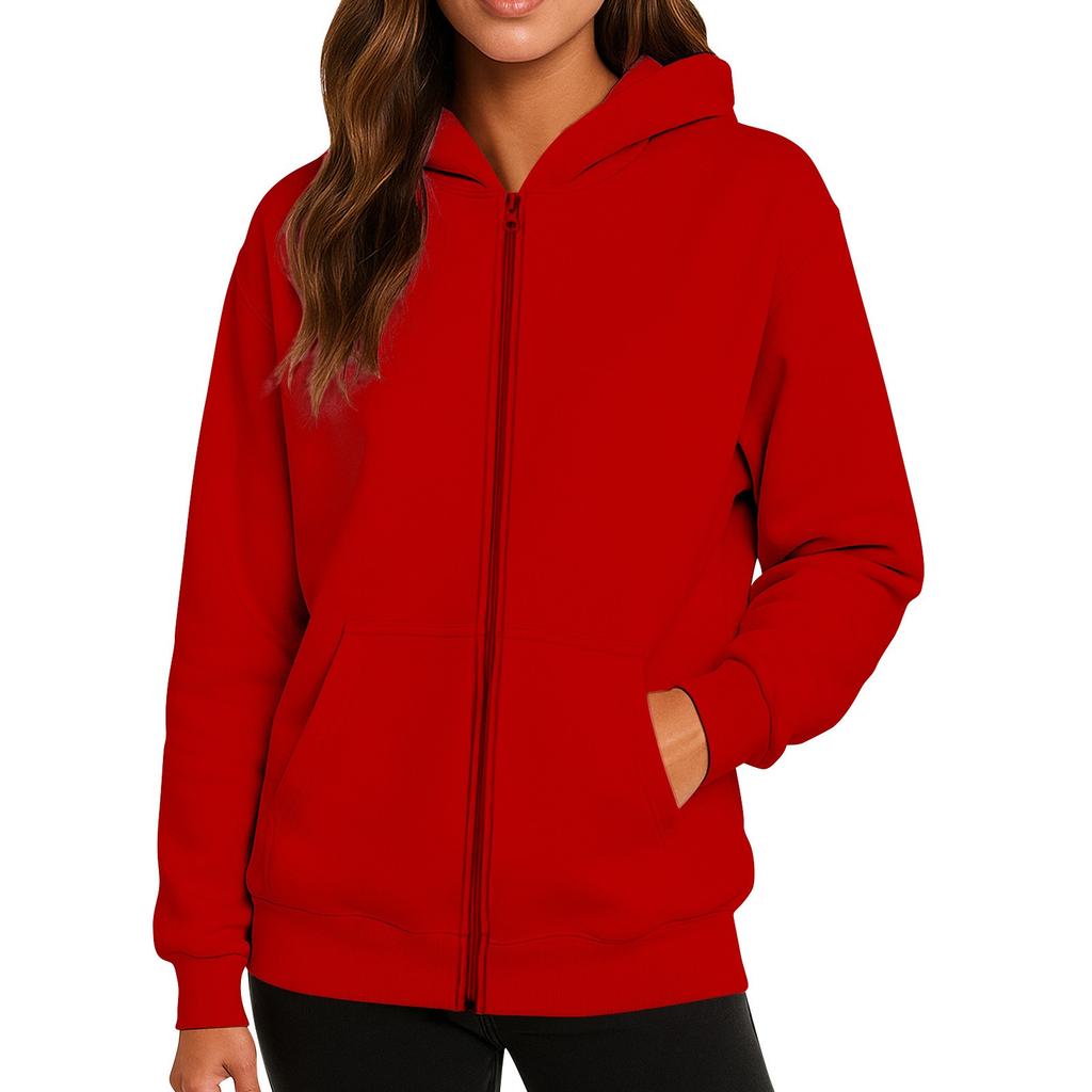 Ladies' Fashionable Solid Color Casual Hooded Long Sleeved Coat