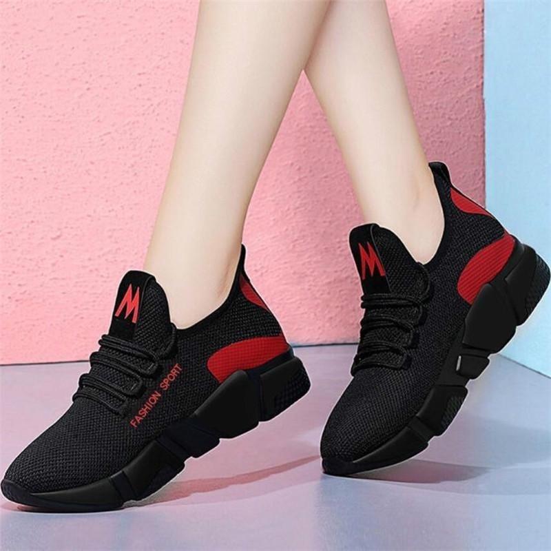 Kvinner Snøring Mesh Flat Sko Joggesko Dame Mote Pustende Walking Casual Sko