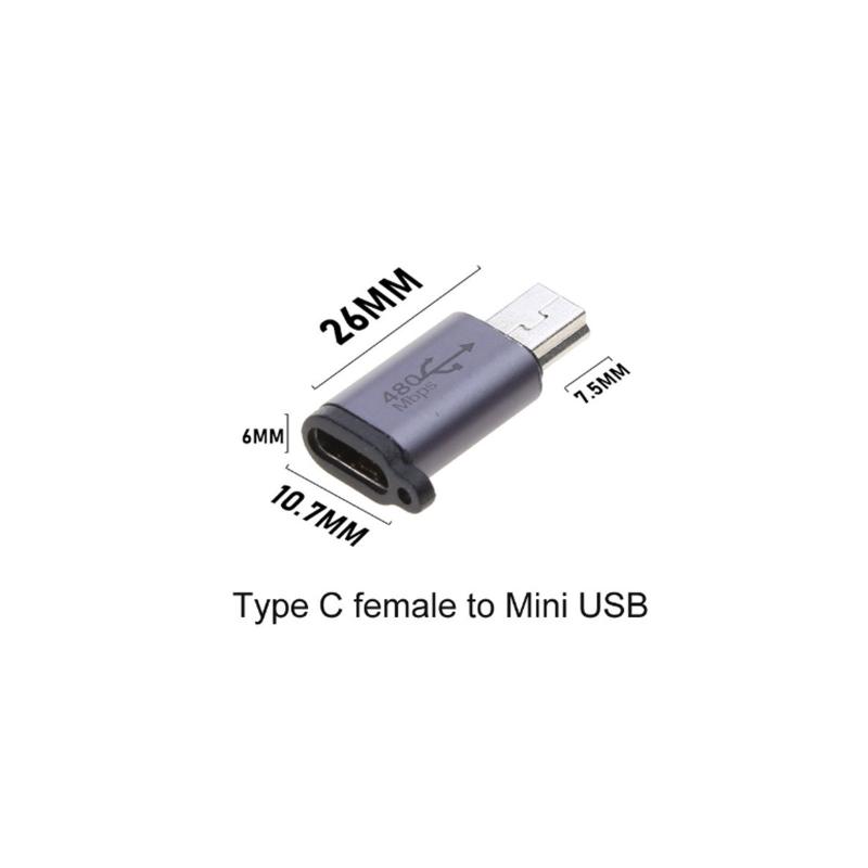 Portable Converter for Phone Tablet Type-C Female to Mini USB Male Adapter with Strap Support Data Transfer Charging