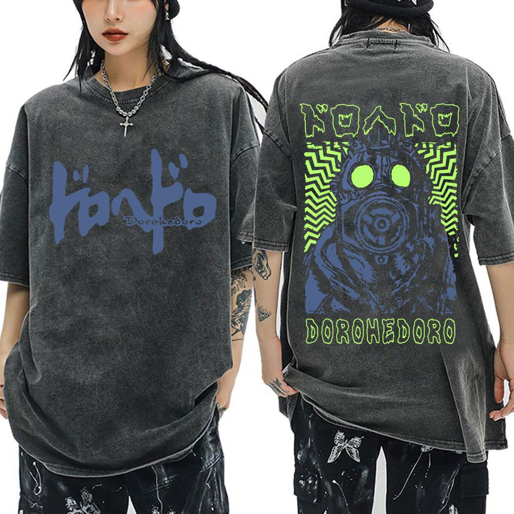 Anime Dorohedoro Gyoza Crazy Hungry Bug Vintage Washed T-shirt Men Women Manga Graphic T-shirts Gothic Horror Oversized T Shirts
