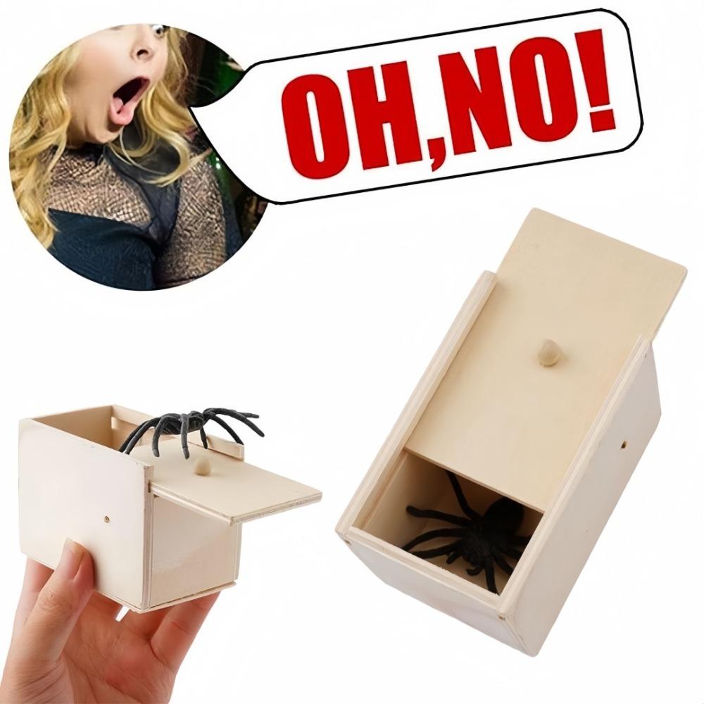 Rubber Spider Trick Box Handmade Wooden Box with Spiders Hidden Inside Suitable for Adults Children's Mischievous Adult Items