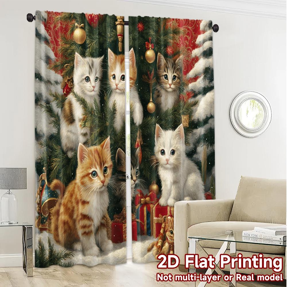 2D Flat Printing  JIT 2pcs   Curtains (Without Rod) Festive Feline Forest Chic Curtain Fabric Versatile Durable Polyester Curtains