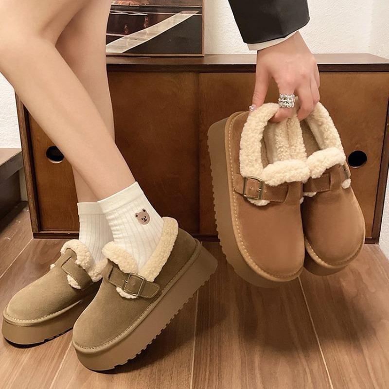 thick-soled women's velvet snow boots autumn and winter new one-pedal thermal cotton shoes