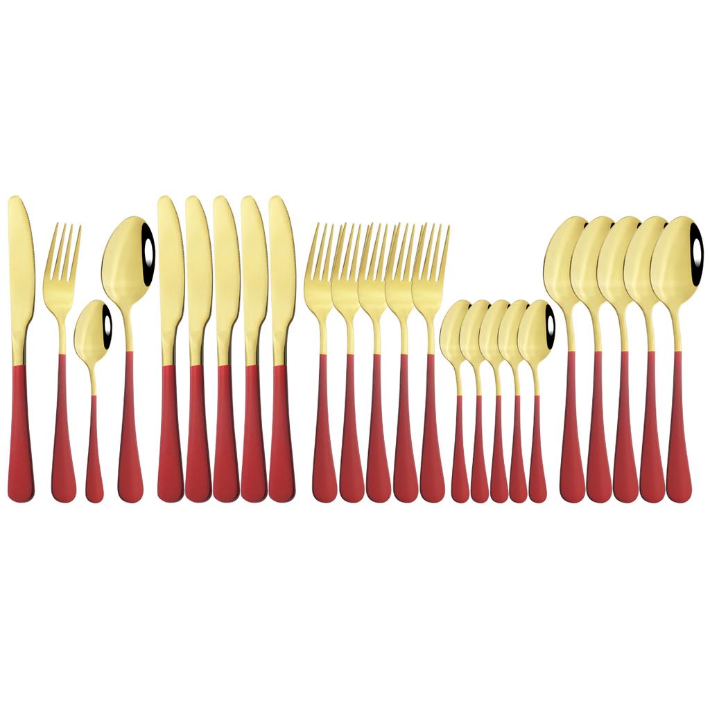 Vícebarevná 24dílná sada jídelního nádobí Nůž Vidlička Kávová lžička Sada příborů Západní nerezové nádobí Kuchyňské příbory Stříbrné příbory