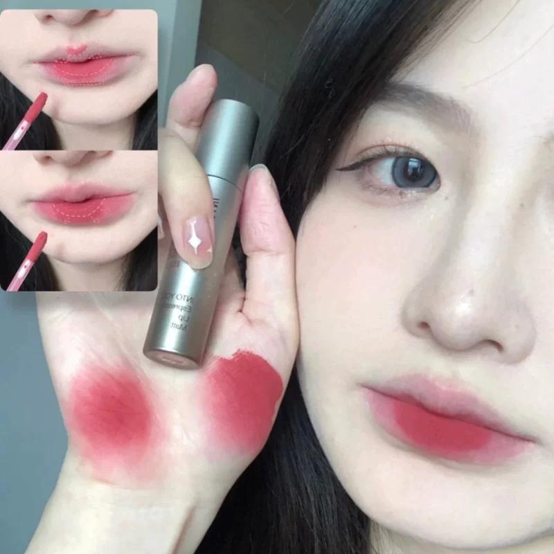 Gray flour Taro color lipstick! Cool Lip Mud Olive Leather Nude Low Saturated Plain Lip Glaze White Matte Lipstick