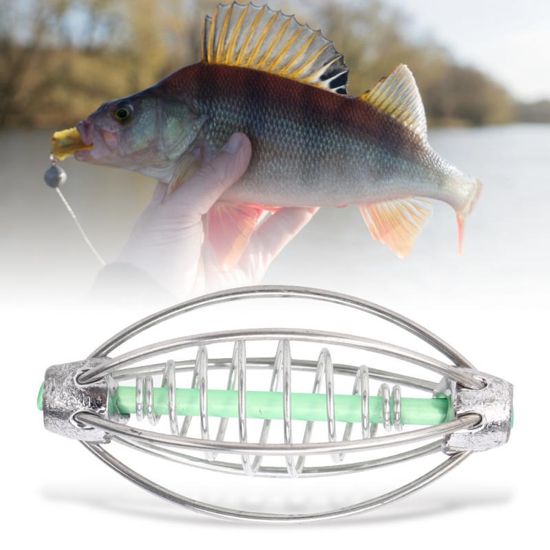 10X Stainless Steel Spring Fishing Feeder Bait Cage Holder Tackle Accessory