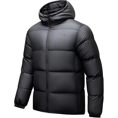 Training Series Solid Color Zipper Hooded Comfortable Breathable Versatile Short Down Jacket Men Outerwear Basic-Black 152447916-3