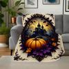 Halloween Haunted House with Pumpkin and LeavesBlanket Flannel Throw Blanket for Sofa, Bed, Travel, Camping, Office, Couch, Chair
