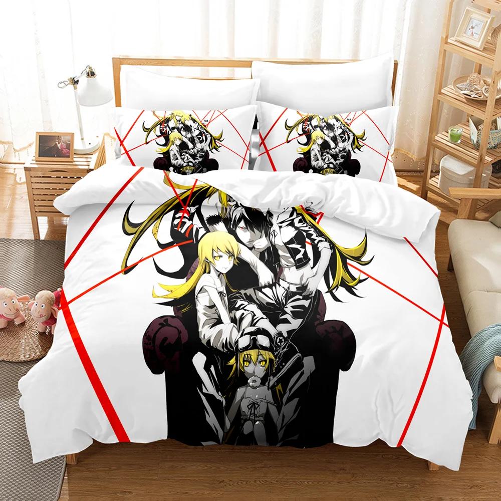 Neues 3D-Druck Monogatari-Serie Bettwäscheset Anime Araragi Koyomi Bettbezug Doppel Twin Full Queen King Erwachsene Kinder Bettdeckenbezug