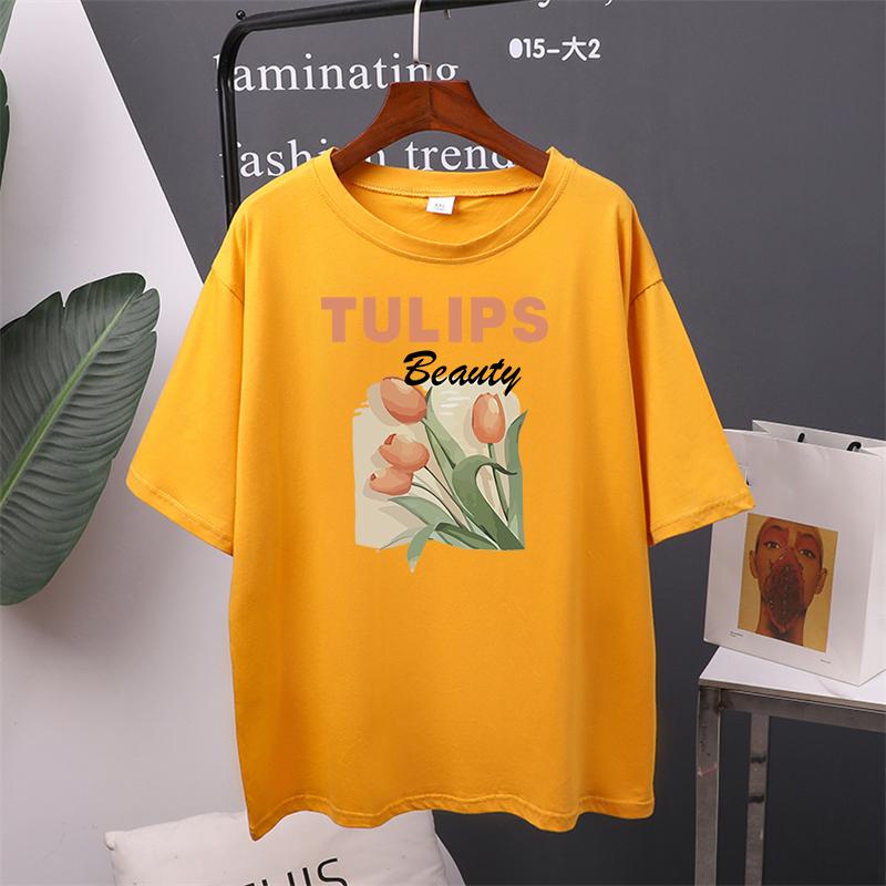 

Хлопковые футболки с принтом Foral, женские летние свободные футболки Harajuku Kawaii для девочек, повседневные женские топы с короткими рукавами 4XL