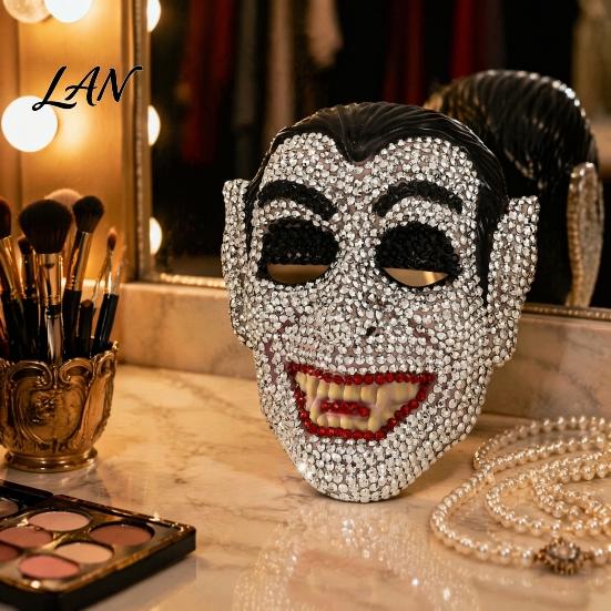 Sparkling Rhinestone Mask Halloween Skull Full Face Mask, Sparkly Masquerade Eye-catching Stage Prop for Party, Adjustable Strap Cosplay Women