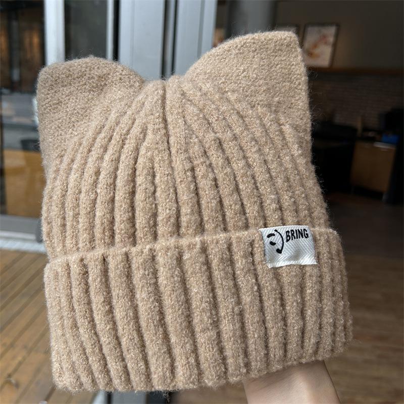 Cat Ears Wool Hat Women's Autumn and Winter Warm Cute Knitted Hat Casual Versatile Soft Girl Cold Hat
