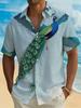 1pc Men'S Summer Short Sleeve Button-Up Shirt, Chinese Style Retro Flying Peacock Print Short Sleeve Collared Button Shirt, Casual Versatile
