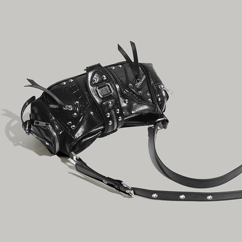 Spicy Girl Leather Motorcycle Crossbody Bag with Rivets - 2025 Fashion