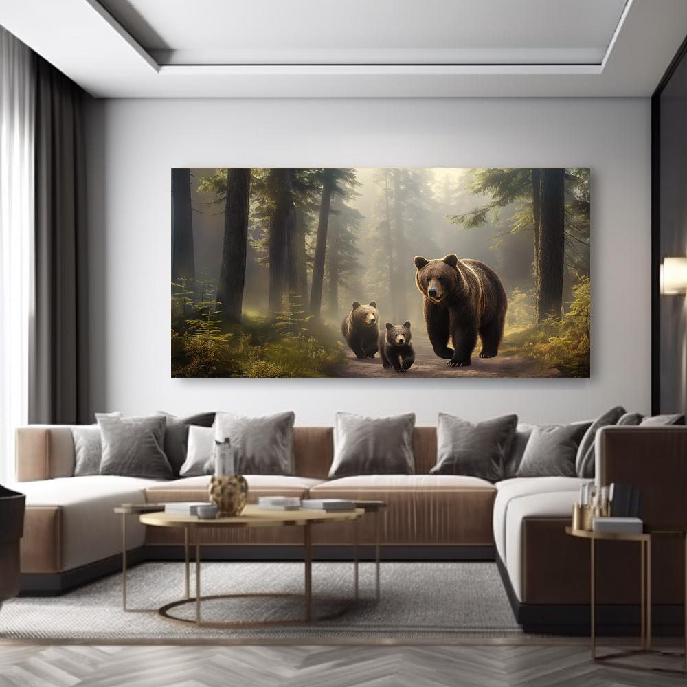 

Modern Forest Bears Canvas Wall Art Frameless Wildlife Painting, Landscape Decor for Living Room, Bedroom, Office Home Decor 20x40cm No Framed
