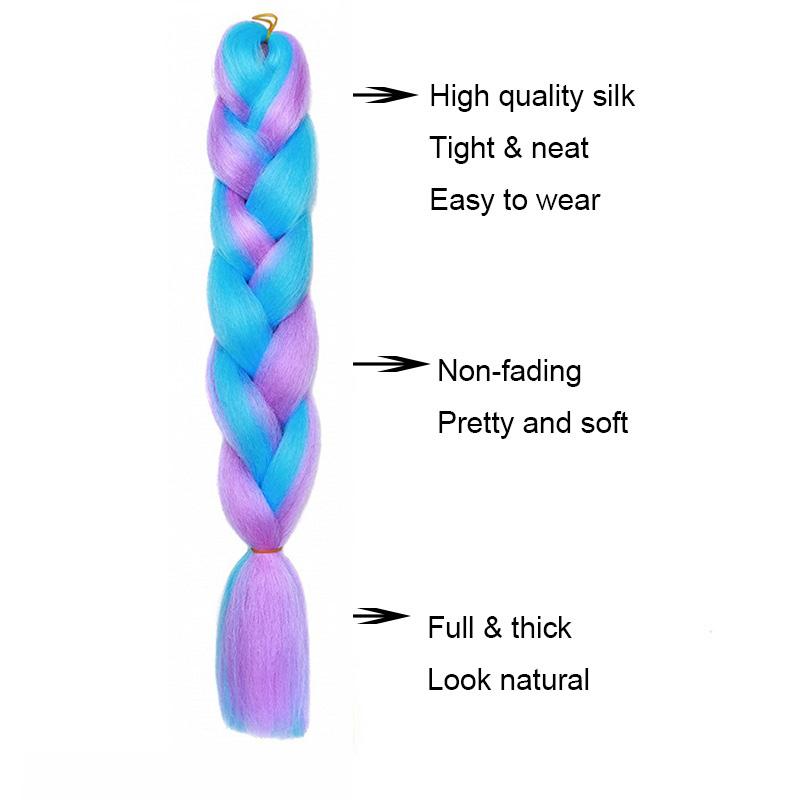 Extension de Cheveux Synthétiques à Tresser 24 Pouces Couleur Arc-en-ciel DIY Jumbo Cheveux Rose Rouge Bleu Coiffure pour Femmes