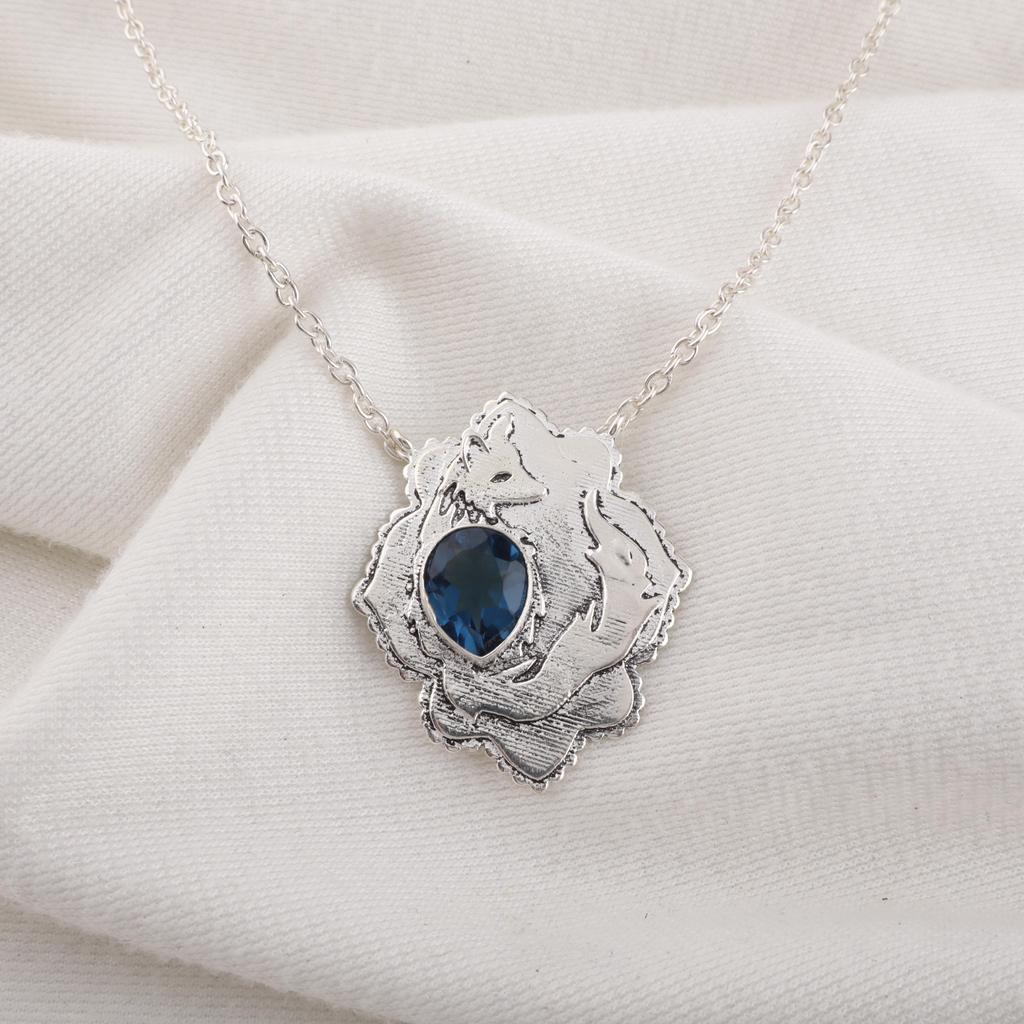 London Blue Topaz Gemstone Jewelry, 925 Solid Sterling Silver Pendant, Handmade Bohemian Pendant For Gift