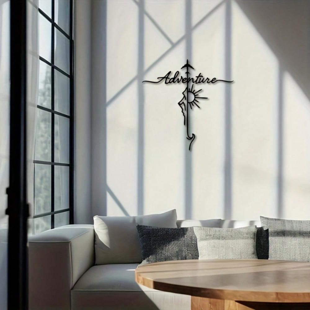 Vintage Metal Wall Art Sculpture Airplane Mountain Adventure Minimalist Iron Home Decor