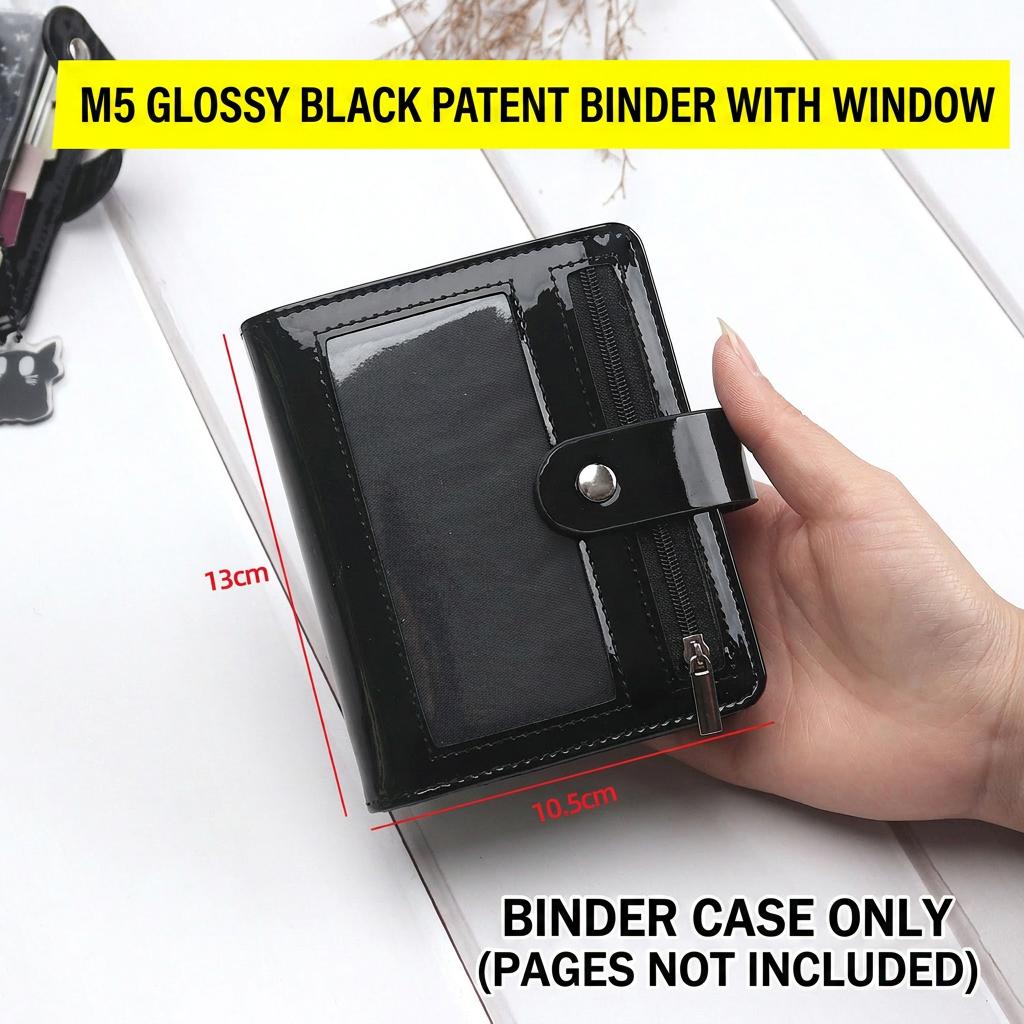 

Loose Leaf Notebook Portable M5 Sized Notebook Patent Leather Journal Large Capacity Zipper Pocket Notebook For Accessory Note