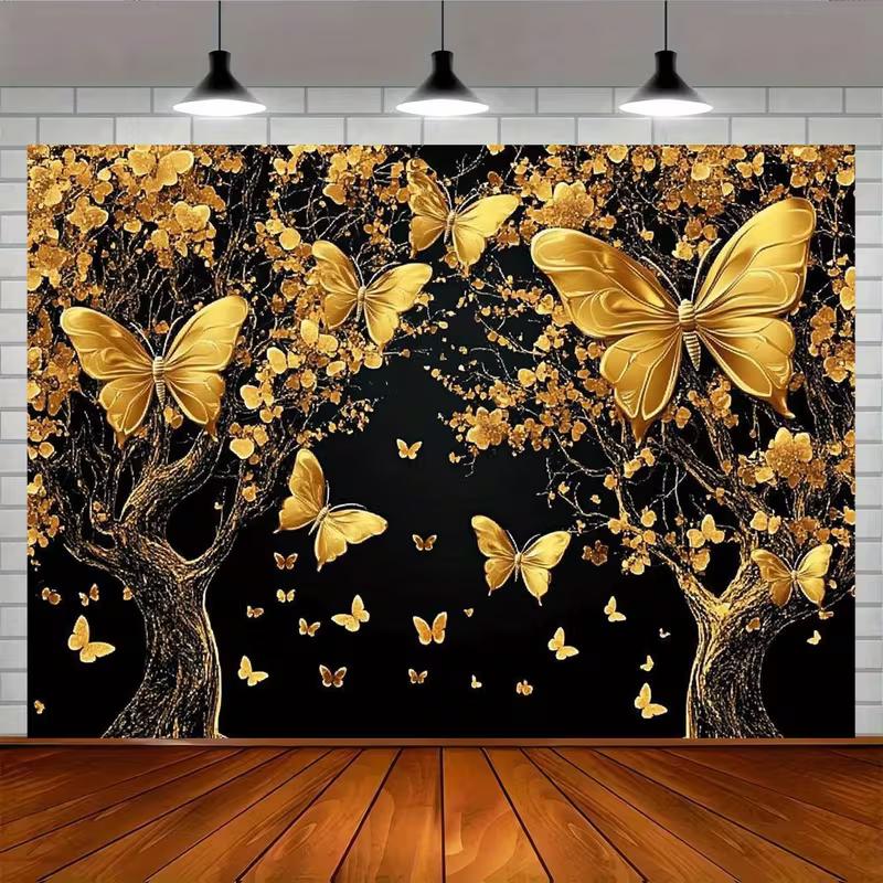 

2D Modern Black & Gold Butterfly Tree Tapestry Home Art Backdrop 47.2x31.5inch/120*80cm