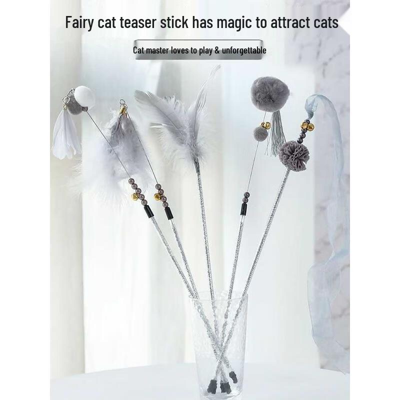 Fairy Long Handle Cat Teaser Wands - 4 Pack