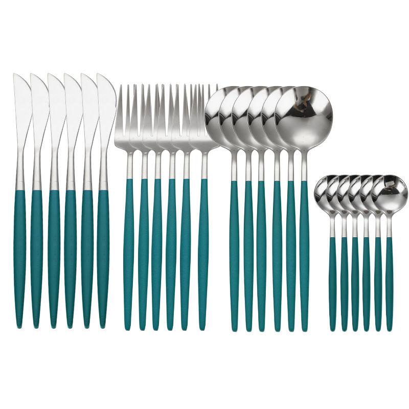 24pcs Black Western Dinnerware Set Stainless Steel Cutlery Set Fork Knife Spoon Tableware Set Flatware Set Silverware Set