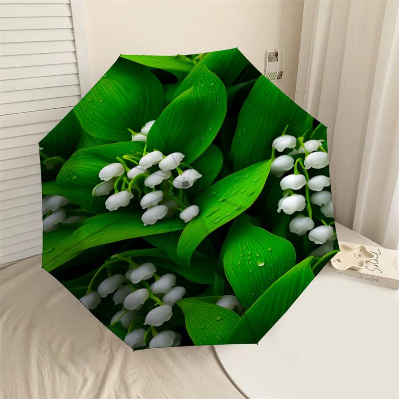1pc Lily of the Valley Automatic Open/Close Umbrella with Windproof, 8-Rib Sturdy Canopy, Durable Ribs, Fashionable Design1231A