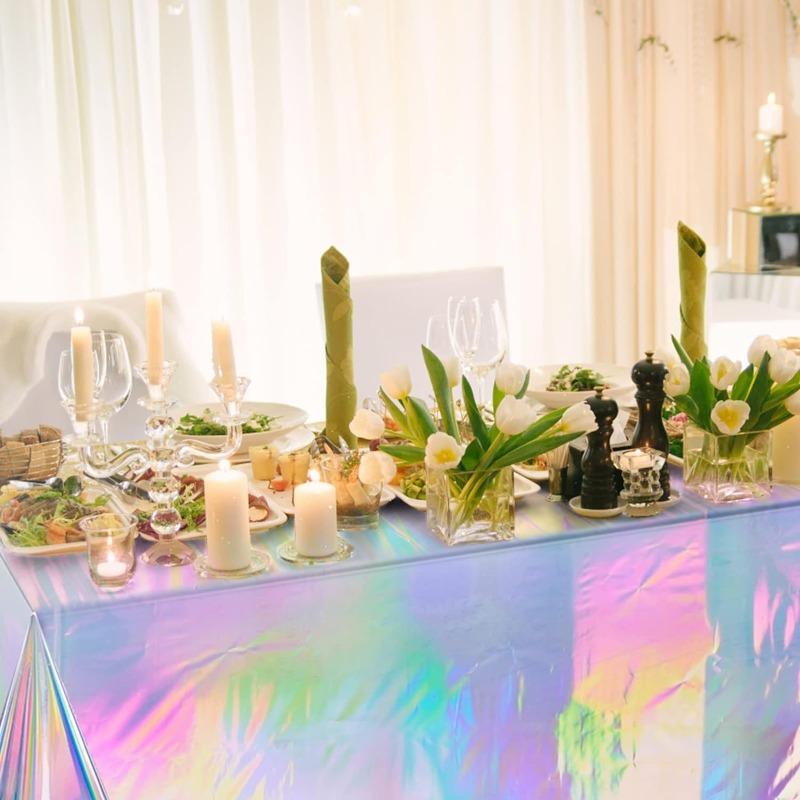 1pc Rainbow Plastic Tablecloth Disposable Laser Rectangular Holographic Foil Tablecloth Party Decoration Birthday Bride Wedding