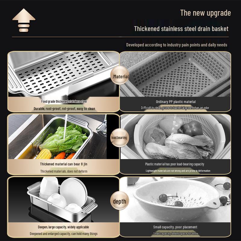 Stainless Steel Retractable Sink Drain Basket for Fruit & Veggies