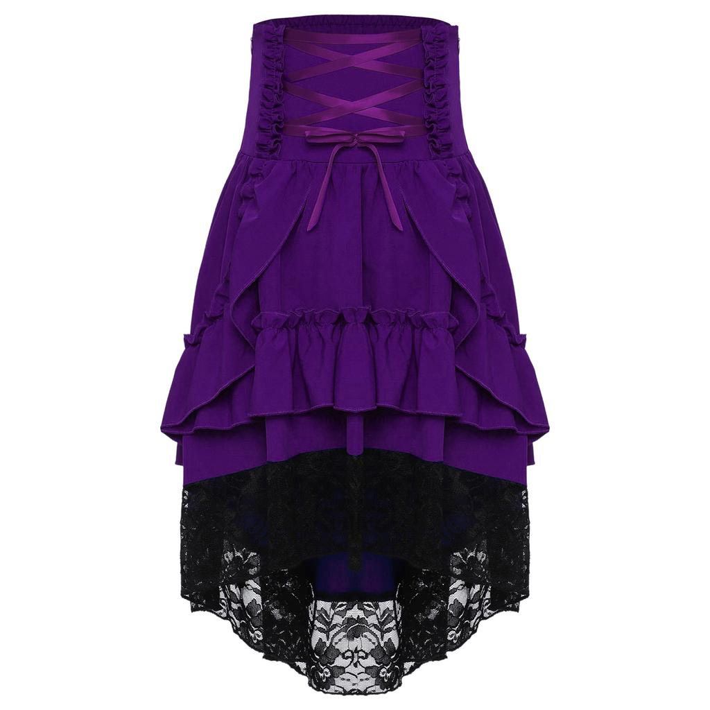 Costume Medievale Rinascimentale per Ragazze Vintage Vittoriano Gonna a Volant Stratificata Vita Alta Allacciatura Gotico Steampunk