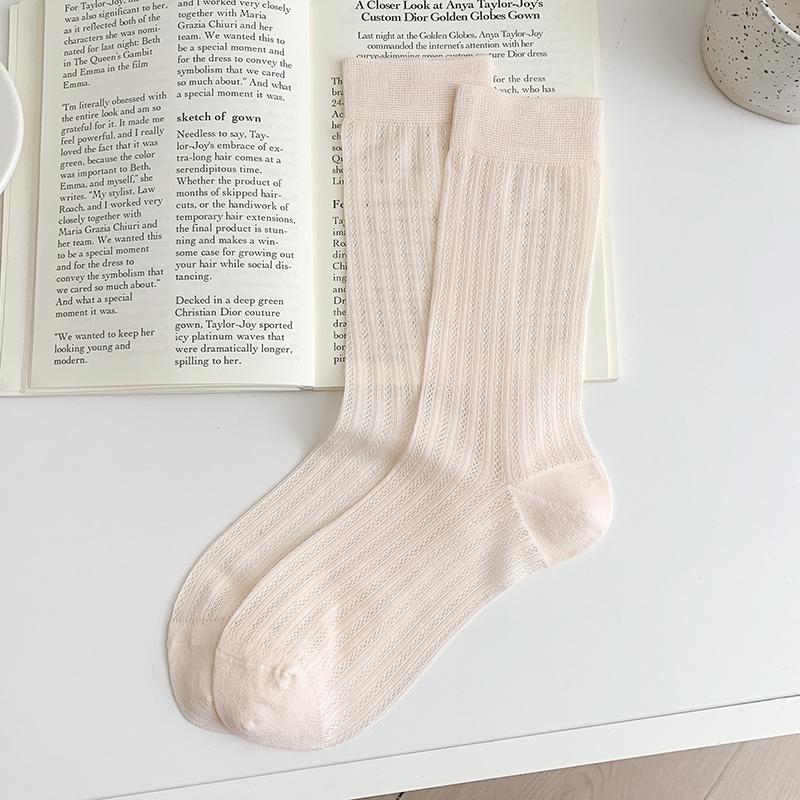 Socks For Women Summer New Solid Color Breathable Girl Thin Socks Simple Japanese Style Casual Mesh Socks Hollow Out Comfortable