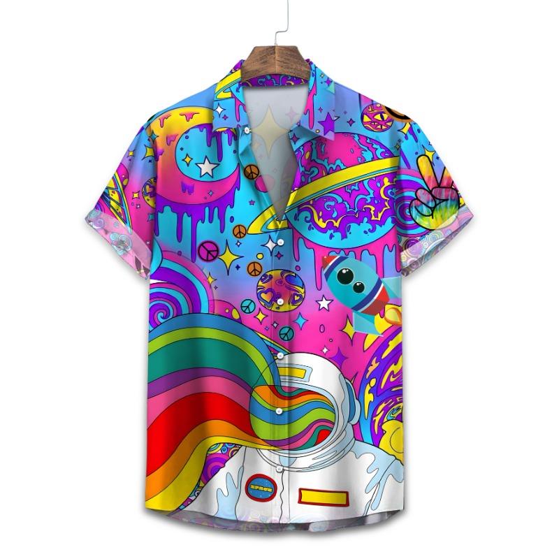 New Hawaiian Men's Shirt Balloon Dog Print Fashion Lapel Top Comfortable Casual Men's Short Sleeve Shirt G