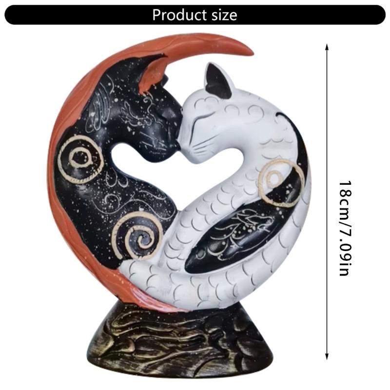 Resin Yin Yangs Cats Statue Black and  Yin Yangs Art Desk Decors,Cats Figurines Tabletop Ornament Home Decorations